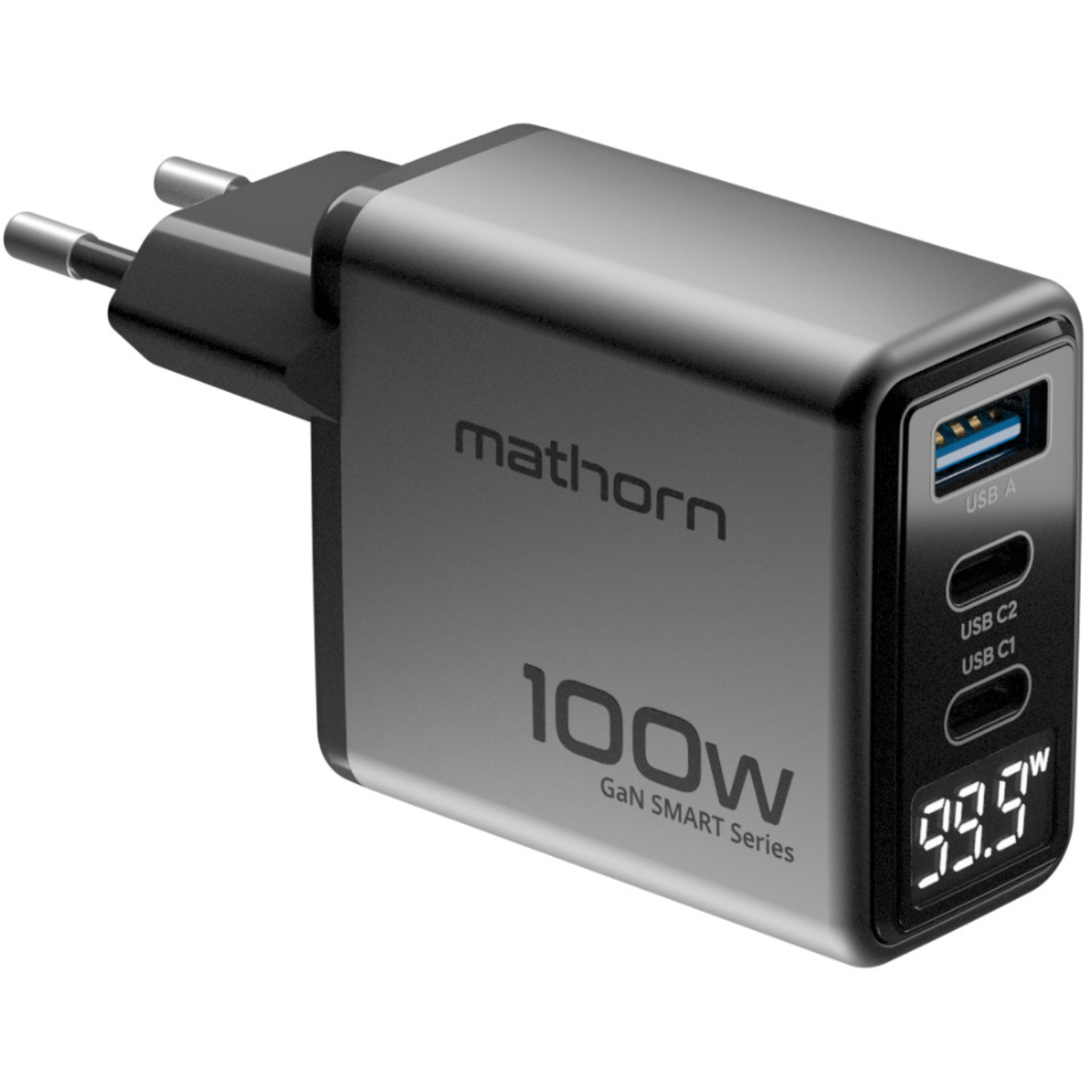 Mathorn Ladegerät Slim 100W GaN USB-C USB-A PD3.0 QC4.0 LED
