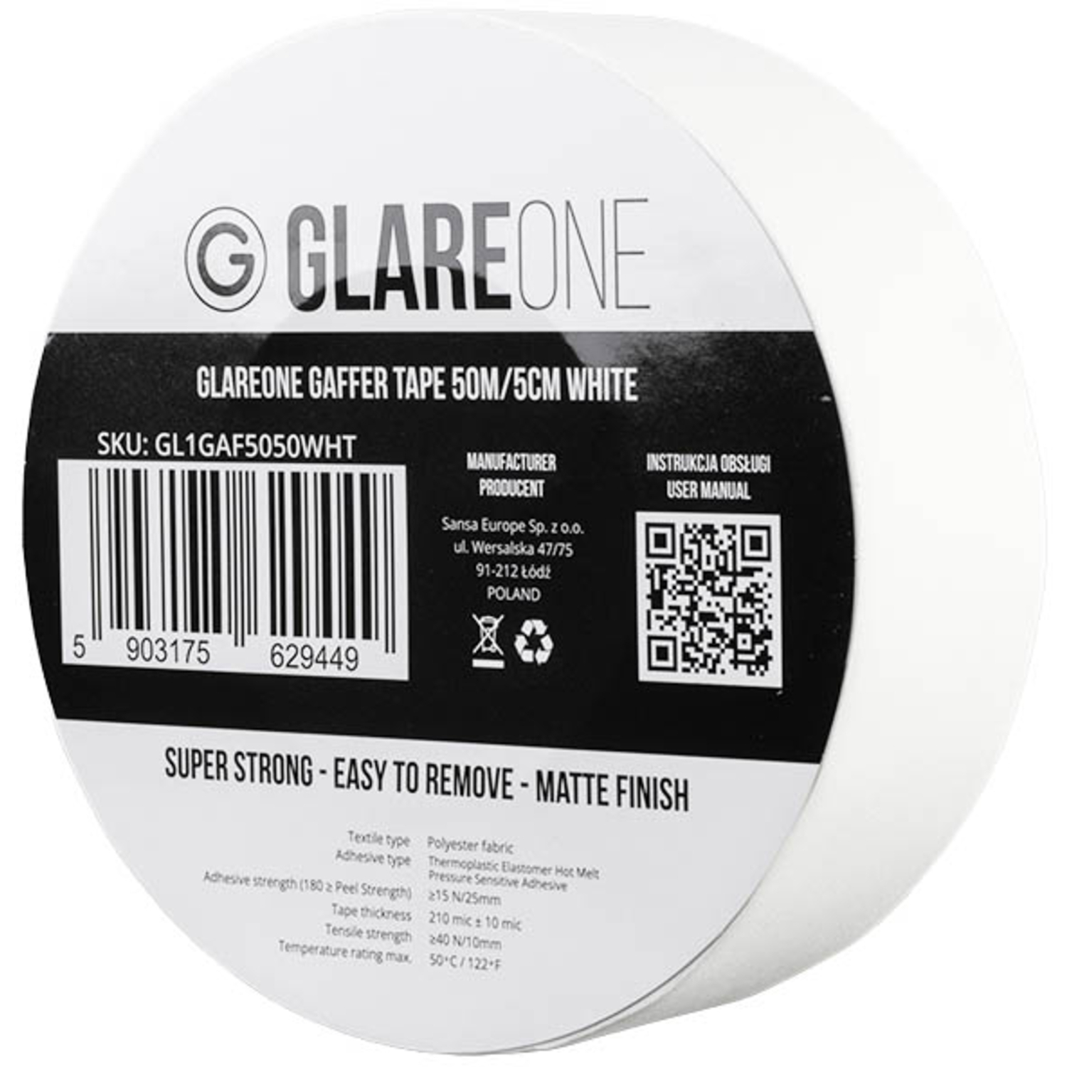 GlareOne Gaffer Tape 50m/5cm weiß