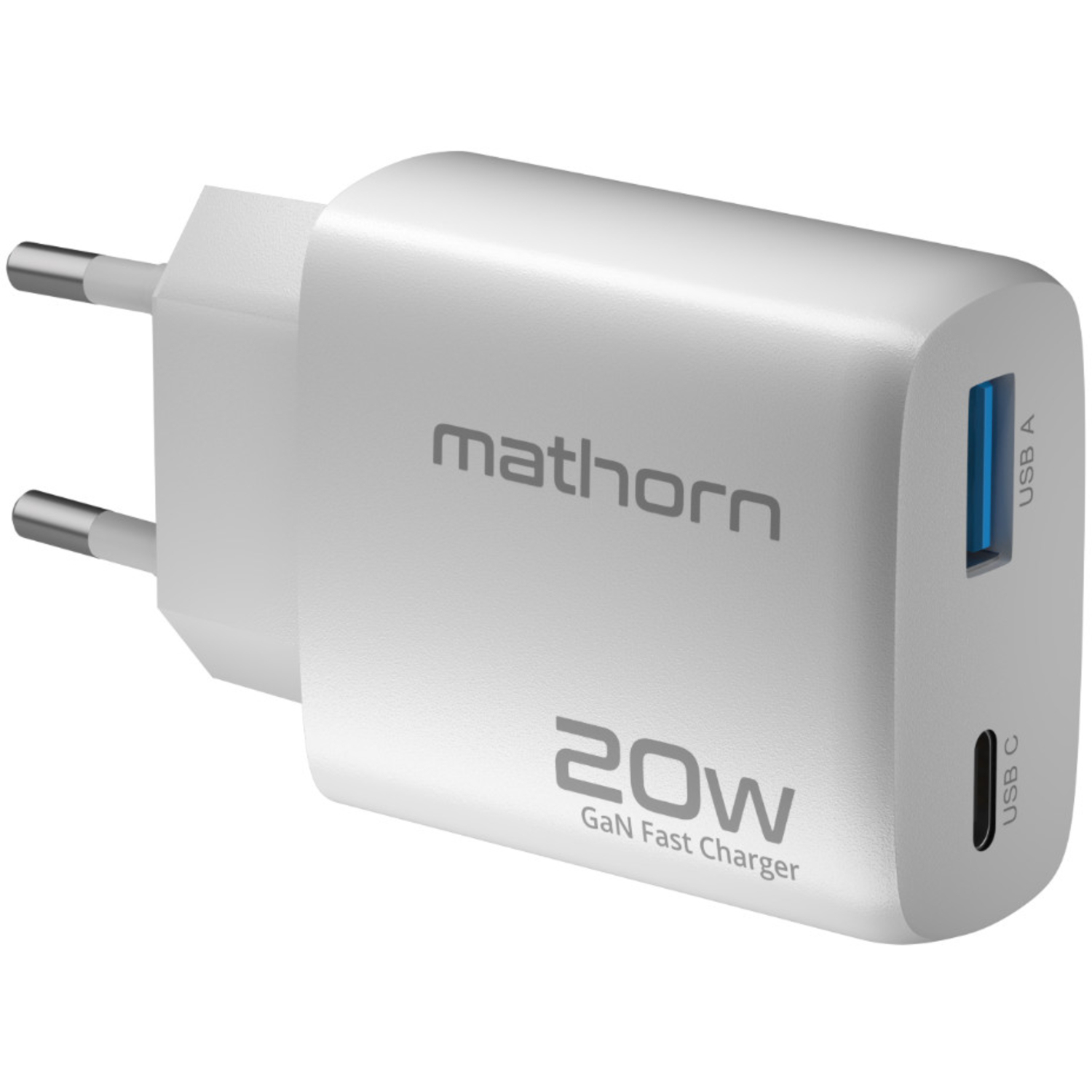 Mathorn Ladegerät Slim 20W GaN USB-C USB-A PD3.0 QC4.0 weiß