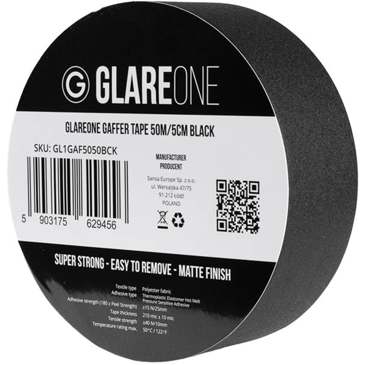 GlareOne Gaffer Tape 50m/5cm schwarz