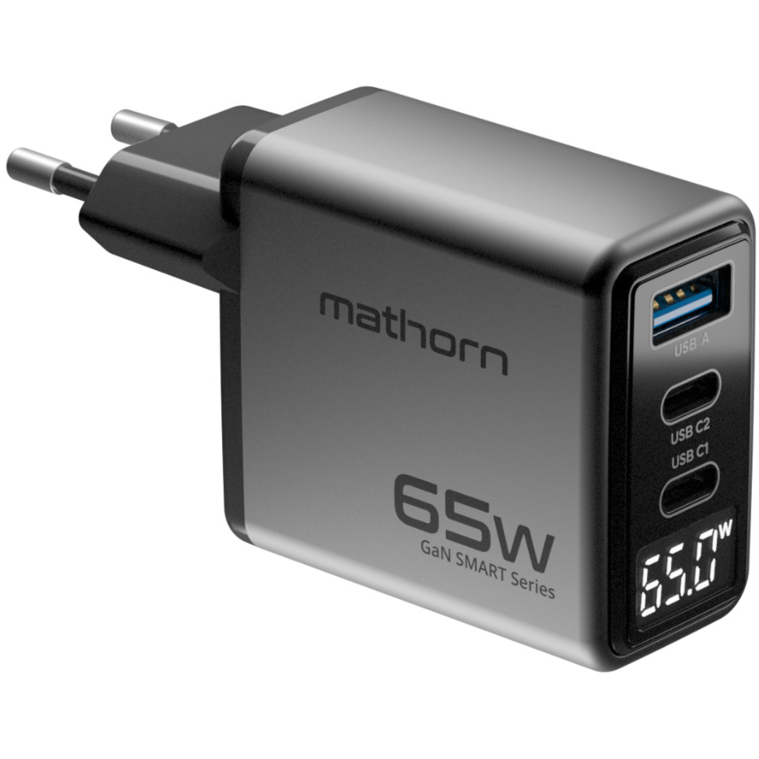 Mathorn Ladegerät 65W GaN USB-C USB-A PD3.0 QC4.0 LED